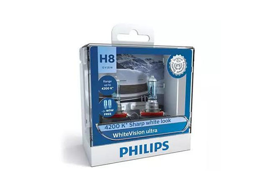 Philips 12360WVUSM - White Vision Ultra H8 Globes 4200K 12V 55W (2Pk)