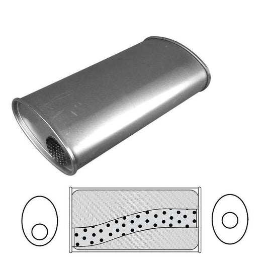 Redback Oval Muffler 16"" Long 2"" Offset/Centre Megalow Mild J535M