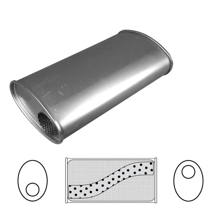 Redback Oval Muffler 14"" Long 2.5"" Offset Megaflow Mild J728M