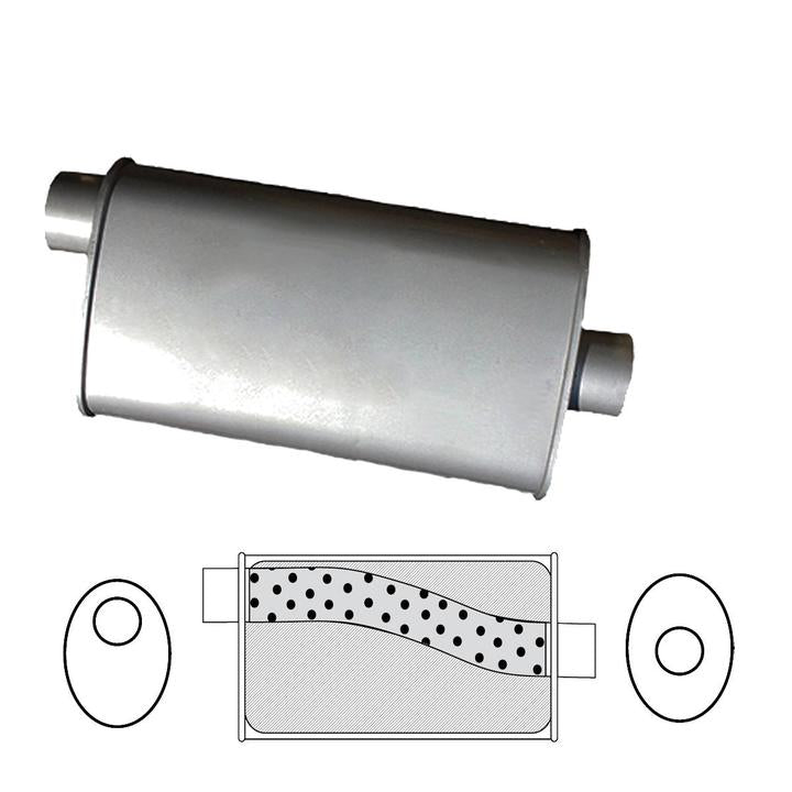 Redback Oval Muffler 16"" Long 2.5"" Offset/Centre Megaflow Mild J735MN