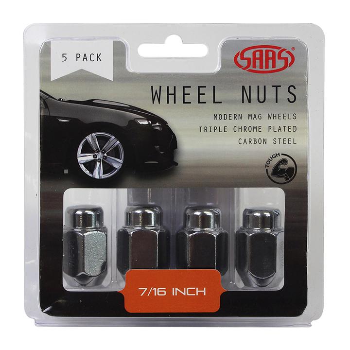 SAAS Wheel Nuts Acorn Taper 7/16"" Chrome 35mm (5 Pack) 235205
