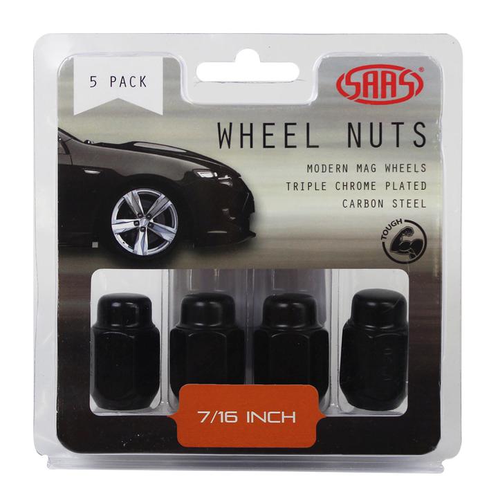 SAAS Wheel Nuts Acorn Taper 7/16 Black 35mm (5 Pack) 235205BC