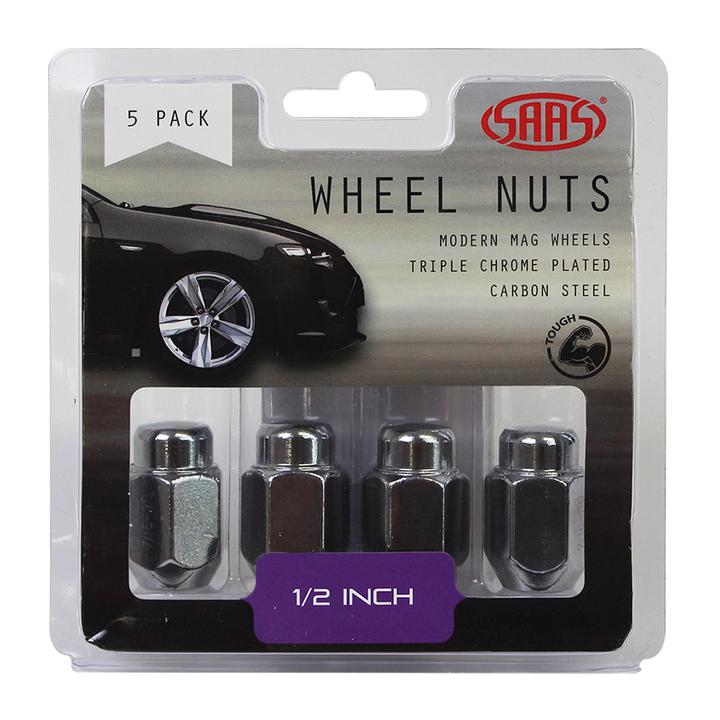 SAAS Wheel Nuts Acorn Taper 1/2"" Chrome 35mm (5 Pack) 235215
