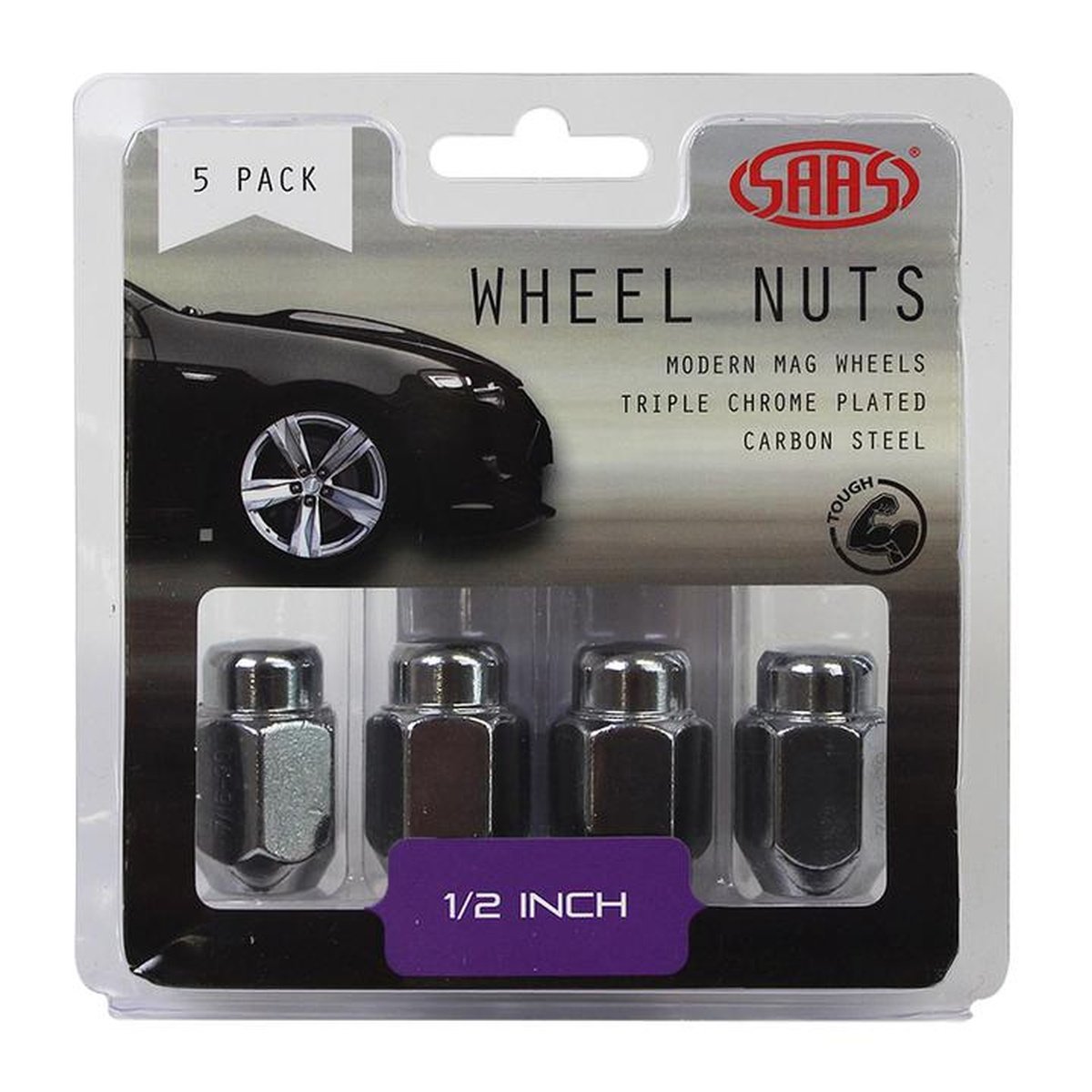 SAAS Wheel Nuts Acorn Taper 1/2"" Chrome 35mm (5 Pack) 235215