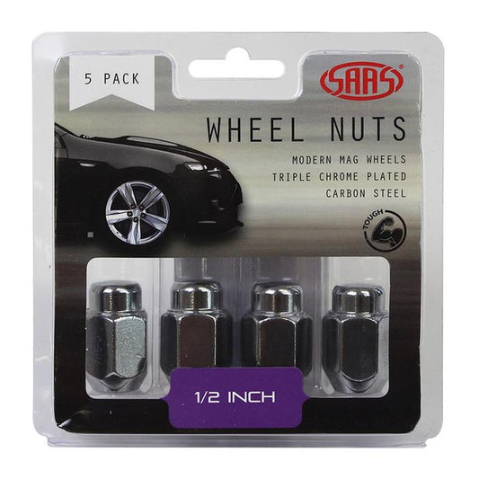 SAAS Wheel Nuts Acorn Taper 1/2"" Chrome 35mm (5 Pack) 235215
