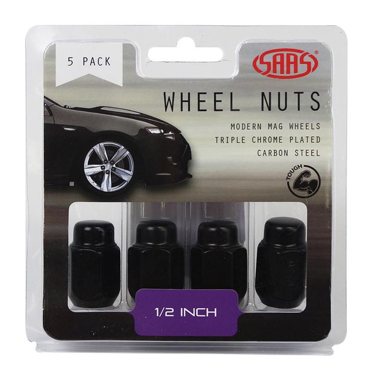 SAAS Wheel Nuts Acorn Taper 1/2 Black 35mm (5 Pack) 235215BC