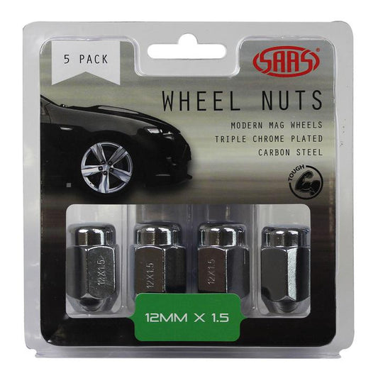 SAAS Wheel Nuts Acorn Taper M12x1.50 Chrome 35mm (5 Pack) 235265