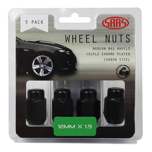 SAAS Wheel Nuts Acorn Taper M12x1.50 Black 35mm (5 Pack) 235265BC
