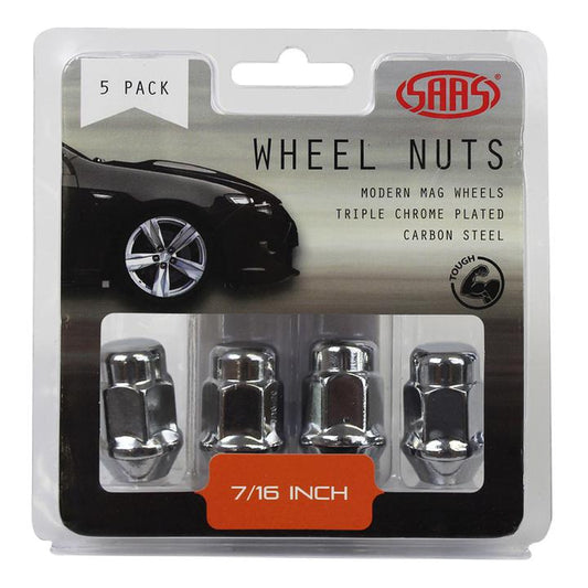 SAAS Wheel Nuts Acorn Bulge 7/16""Chrome 35mm (5 Pack) 335305