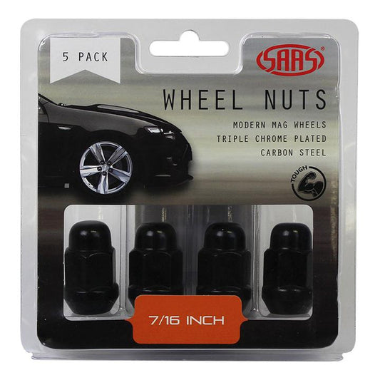 SAAS Wheel Nuts Acorn Bulge 7/16"" Black 35mm (5 Pack) 335305BC