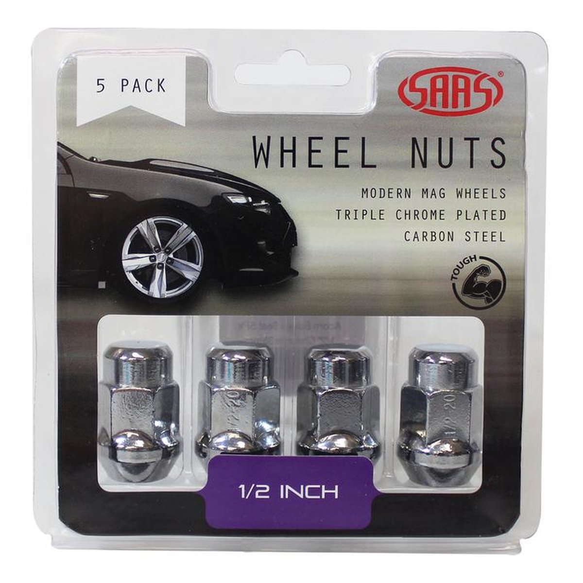 SAAS Wheel Nuts Acorn Bulge 1/2"" Chrome 35mm (5 Pack) 335315