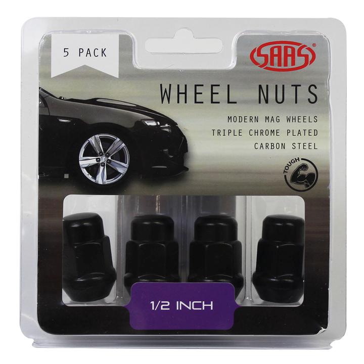 SAAS Wheel Nuts Acorn Bulge 1/2"" Black 35mm (5 Pack) 335315BC