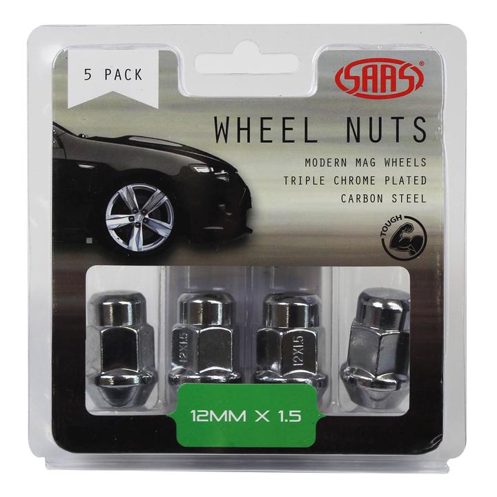 SAAS Wheel Nuts Acorn Bulge M12x1.50 Chrome 35mm (5 Pack) 335365