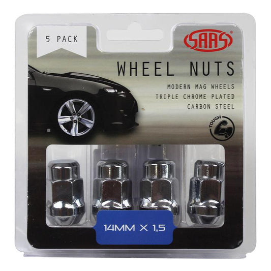 SAAS Wheel Nuts Acorn Bulge M14x1.50 Chrome 35mm (5 Pack) 335395
