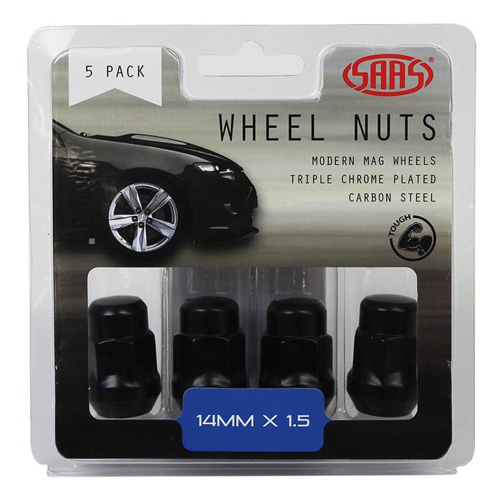 SAAS Wheel Nuts Acorn Bulge M14x1.50 Black 35mm (5 Pack) 335395BC