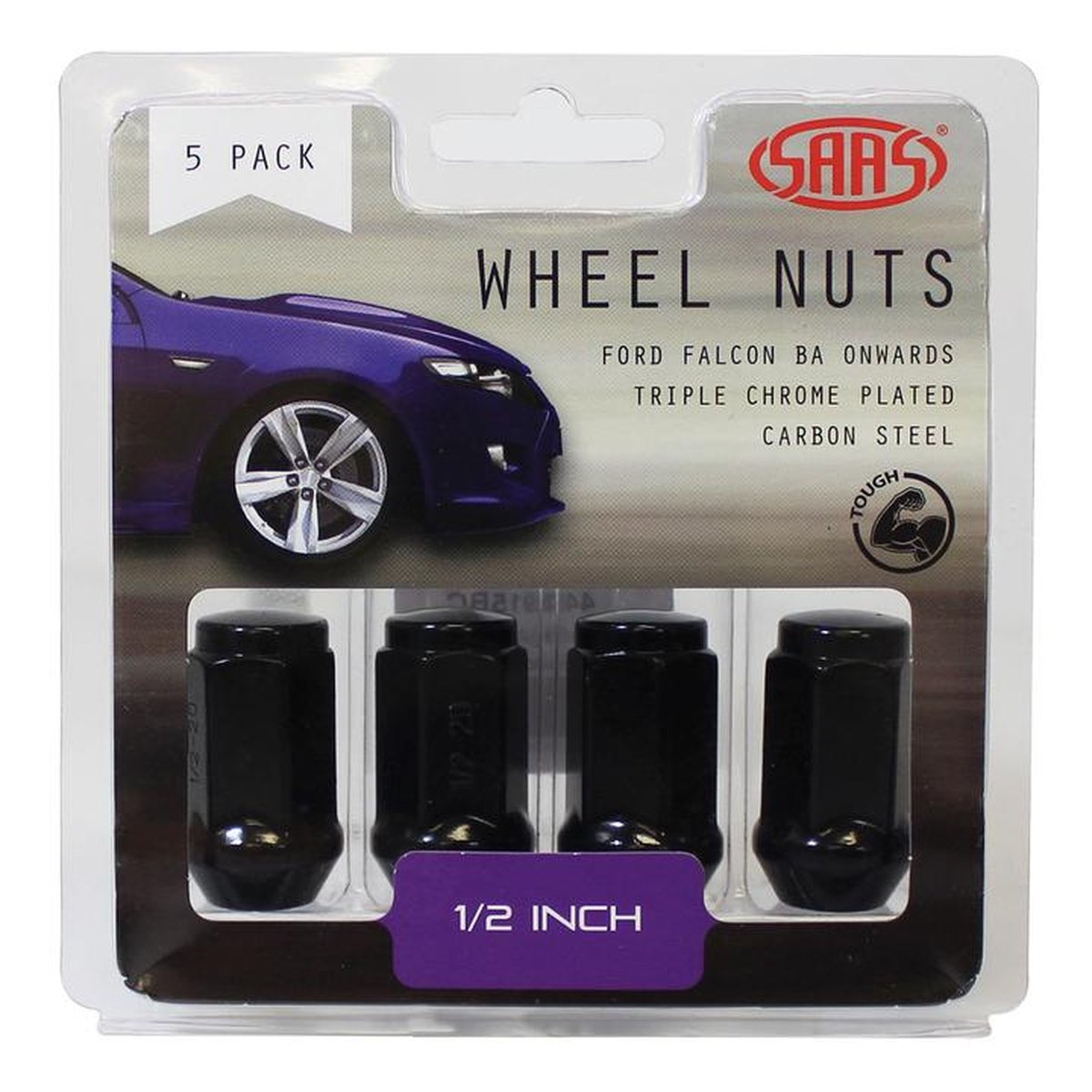SAAS Wheel Nuts Flat Head Bulge 1/2"" Black 40mm (5 Pack) 440915BC