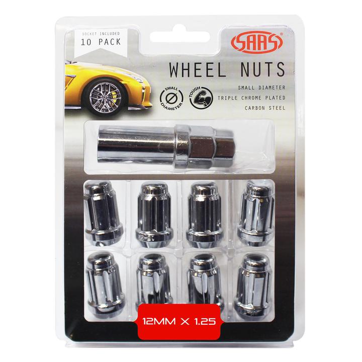 SAAS Wheel Nuts S/D 6 Spline M12x1.25 (Inc Key) Chrome (10 Pack) 6330510