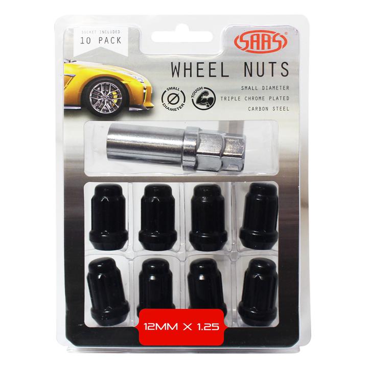 SAAS Wheel Nuts S/D 6 Spline M12x1.25 (Inc Key) Black (10 Pack) 6330510BC