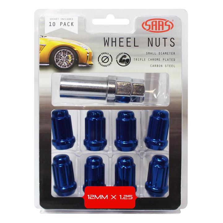 SAAS Wheel Nuts S/D 6 Spline M12x1.25 (Inc Key) Blue (10 Pack) 6330510BL