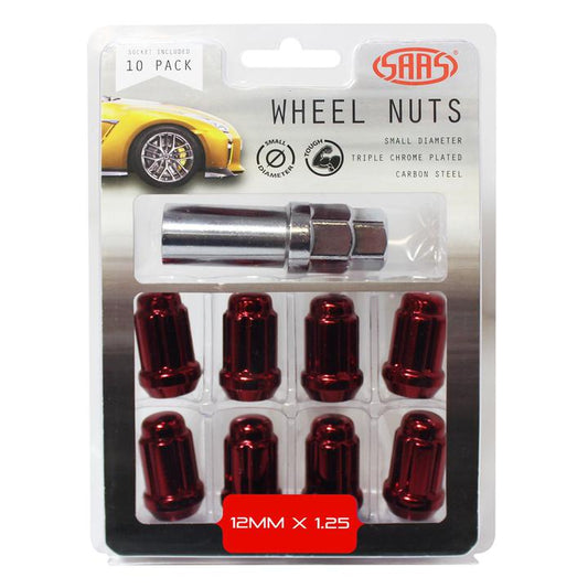 SAAS Wheel Nuts S/D 6 Spline M12x1.25 (Inc Key) Red (10 Pack) 6330510R