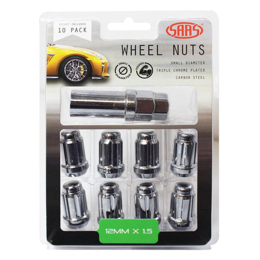 SAAS Wheel Nuts S/D 6 Spline M12x1.50 (Inc Key) Chrome (10 Pack) 6330610