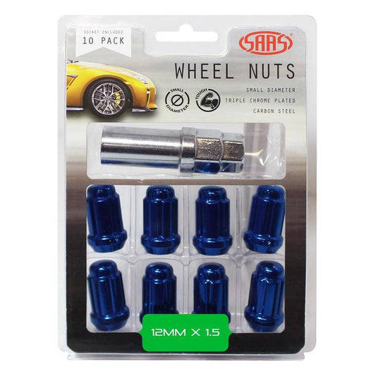 SAAS Wheel Nuts S/D 6 Spline M12x1.50 (Inc Key) Blue (10 Pack) 6330610BL