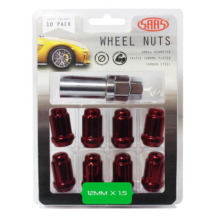 SAAS Wheel Nuts S/D 6 Spline M12x1.50 (Inc Key) Red (10 Pack) 6330610R