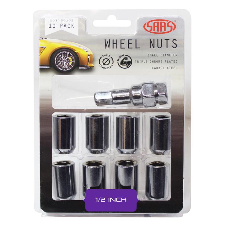 SAAS Wheel Nuts S/D Int Hex 1/2"" (Inc Key) Chrome (10 Pack) 8330110