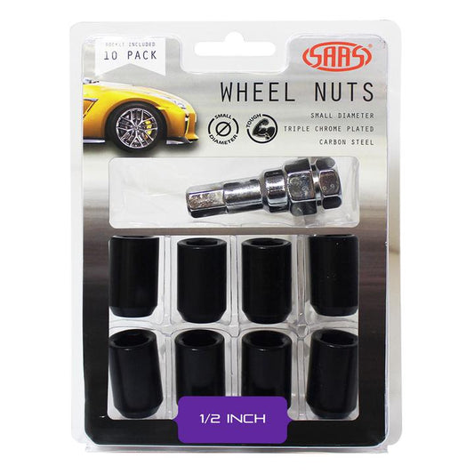 SAAS Wheel Nuts S/D Internal Hex 1/2"" (Inc Key) Black (10 Pack) 8330110BC