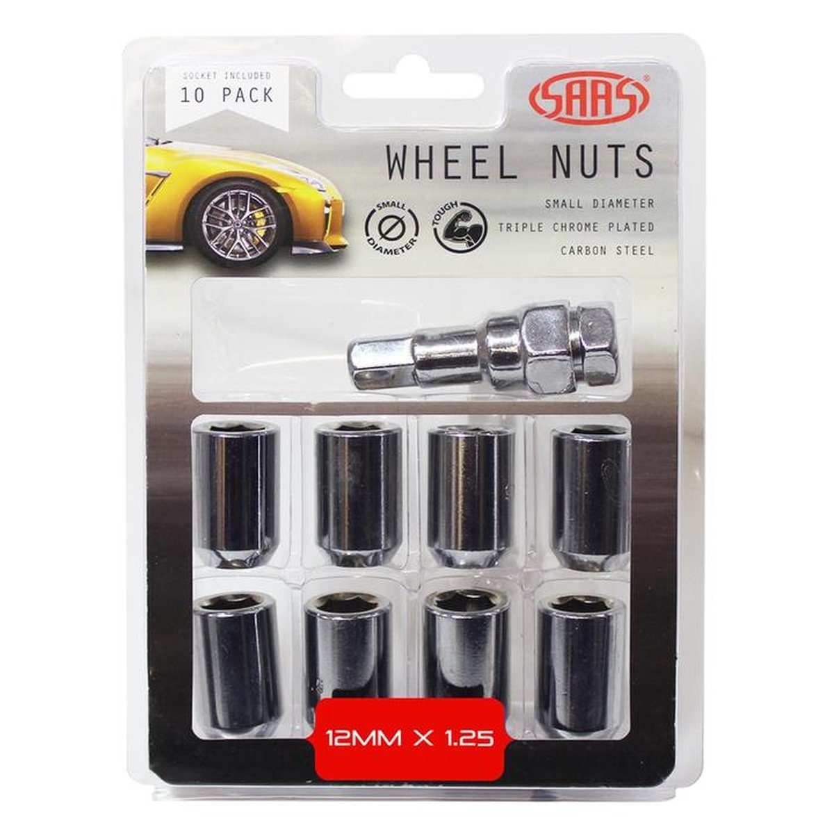 SAAS Wheel Nuts S/D Int Hex M12x1.25 (Inc Key) Chrome (10 Pack) 8330510
