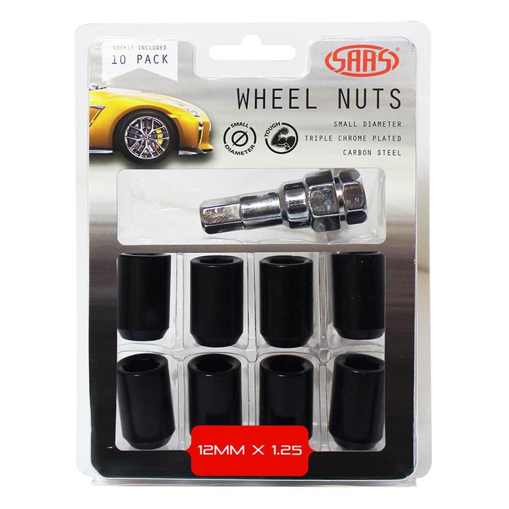 SAAS Wheel Nuts S/D Internal Hex M12x1.25 (Inc Key) Black (10 Pack) 8330510BC