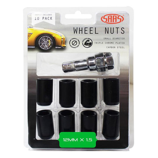 SAAS Wheel Nuts S/D Internal Hex M12x1.50 (Inc Key) Black (10 Pack) 8330610BC