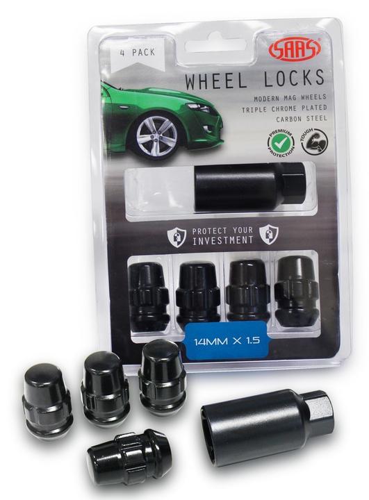 SAAS Locking Wheel Nuts Splined Acorn Bulge M14x1.50 Black (4 Pack) 923329BC