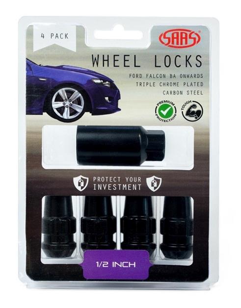 SAAS Locking Wheel Nuts Splined Acorn Bulge 1/2"" Black 44mm (4 Pack) 924421BC
