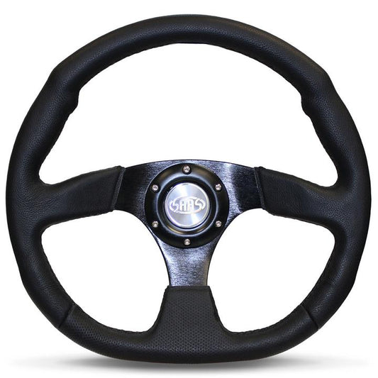 SAAS Steering Wheel Flat Bottom Leather Black 350mm D1-SWB-F