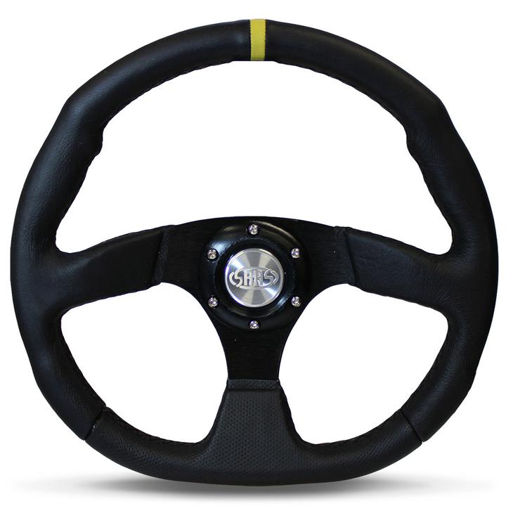 SAAS Steering Wheel Flat Bottom Leather Black 350mm D1-SWB-F2