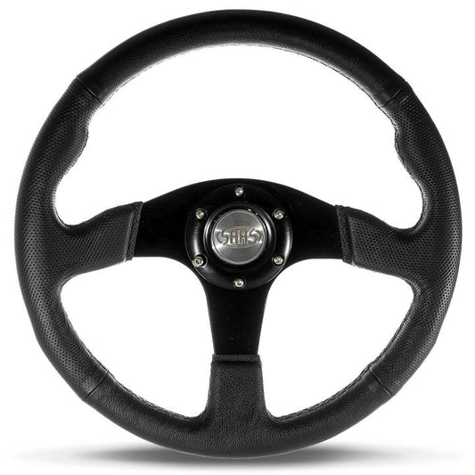 SAAS Steering Wheel Leather Black Spoke 350mm D1-SWB-R