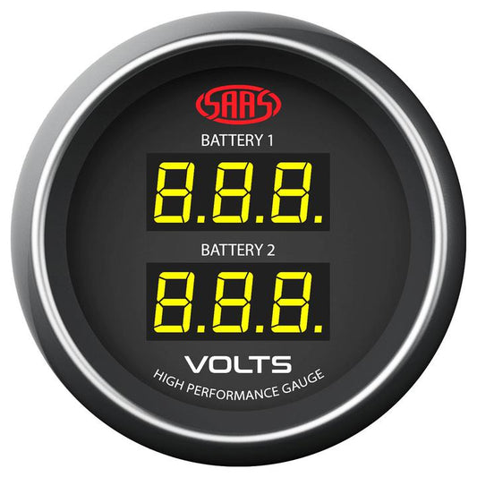 SAAS Muscle Series 2-1/16" Dual Digital Voltmeter Gauge 8-18 Volts Black SG-DDVLT52B
