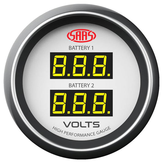 SAAS Muscle Series 2-1/16" Dual Digital Voltmeter Gauge 8-18 Volts White SG-DDVLT52W