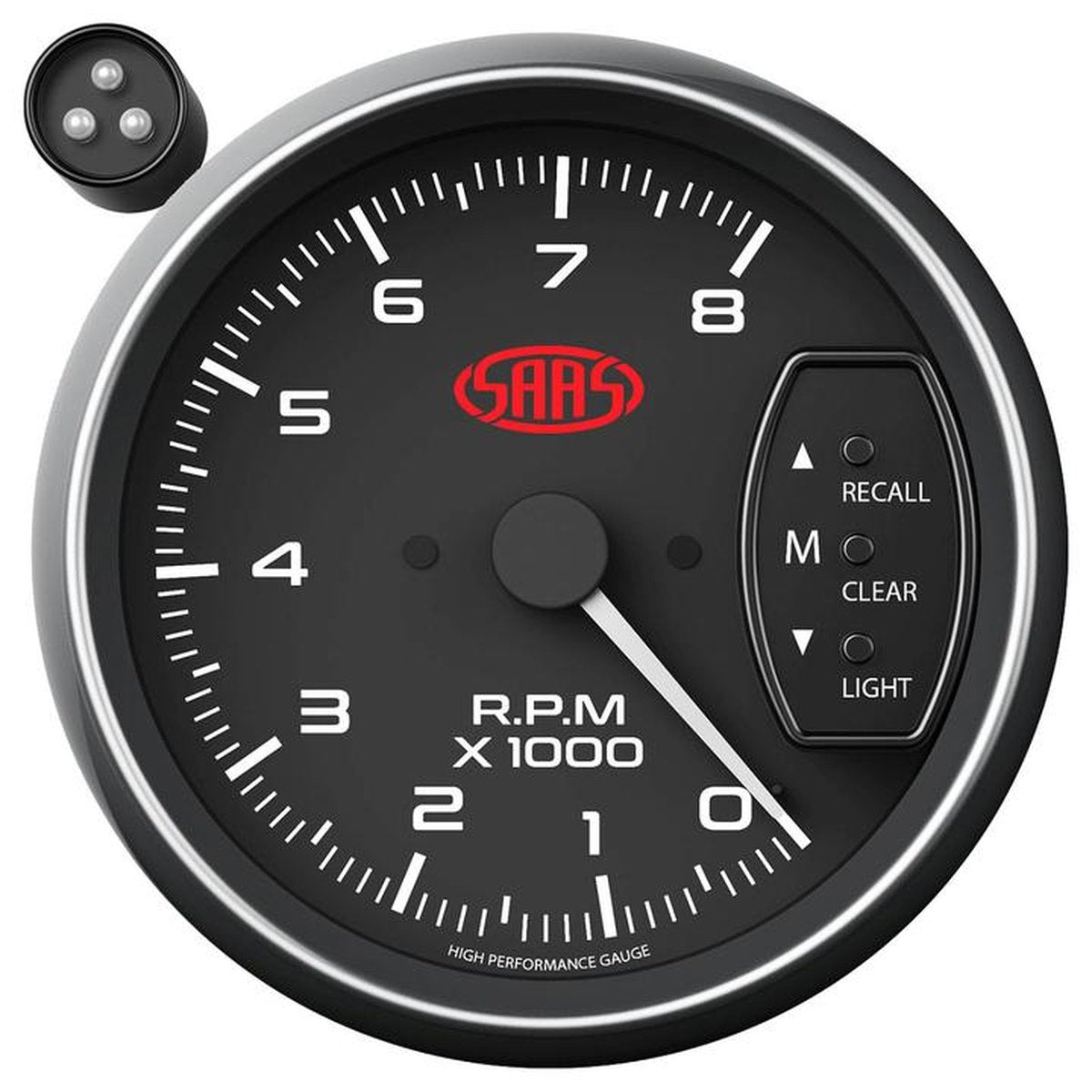 SAAS Muscle Series 3-3/4" Tacho Gauge 8,000RPM w/Shift Light Black SG-TAC334B