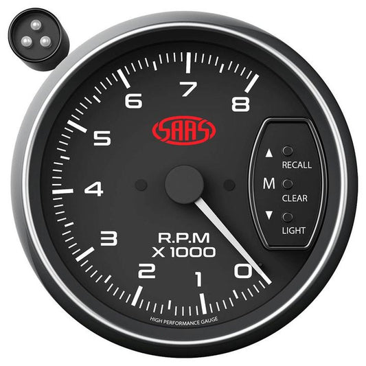 SAAS Muscle Series 3-3/4" Tacho Gauge 8,000RPM w/Shift Light Black SG-TAC334B