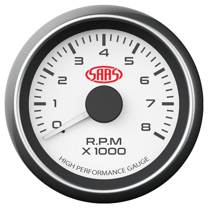 SAAS Muscle Series 2-1/16" Tacho Gauge 8,000RPM White SG-TAC52W