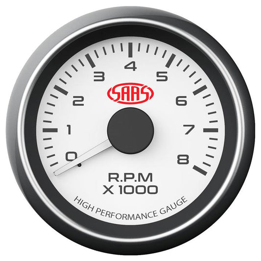SAAS Muscle Series 2-1/16" Tacho Gauge 8,000RPM White SG-TAC52W