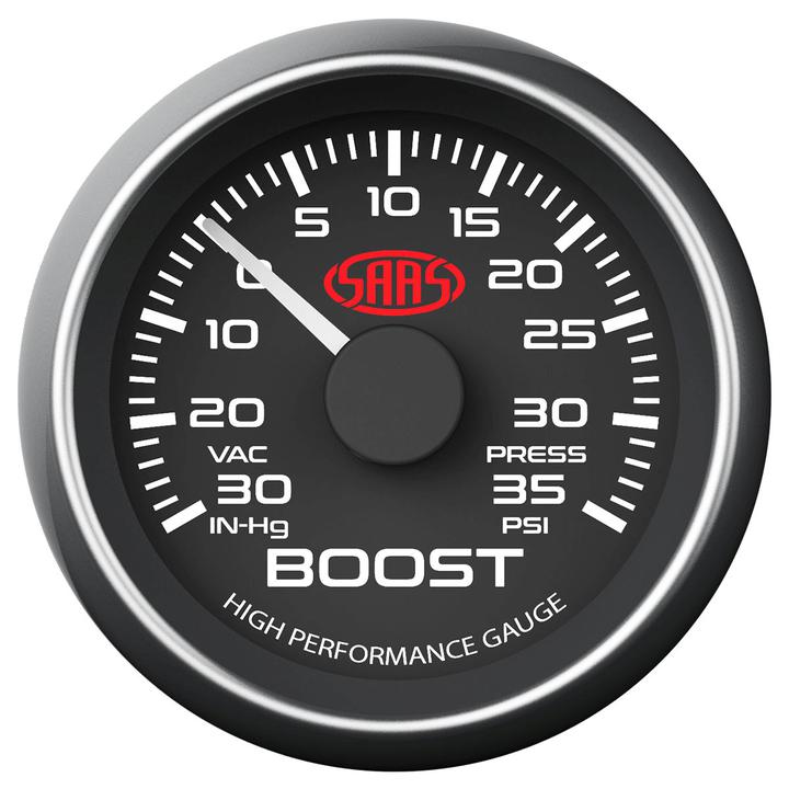 SAAS Muscle Series 2-1/16"" Boost Gauge 30 In Hg/35 Psi Black SG-TB52B1