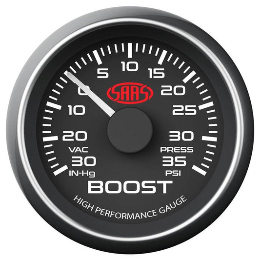 SAAS Muscle Series 2-1/16"" Boost Gauge 30 In Hg/35 Psi Black SG-TB52B1