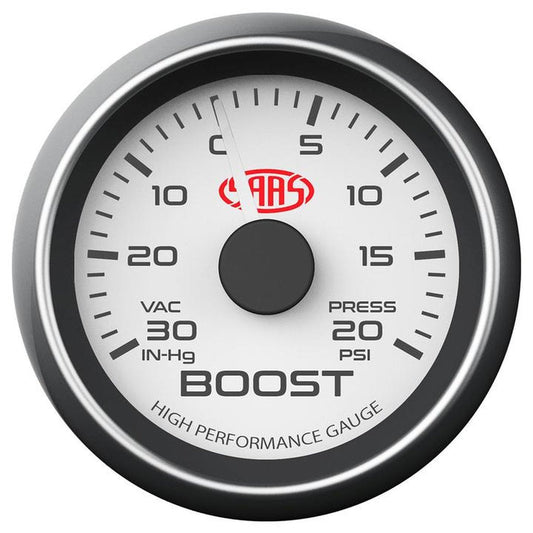 SAAS Muscle Series 2-1/16" Boost Gauge 30 In Hg/20 Psi White SG-TB52W