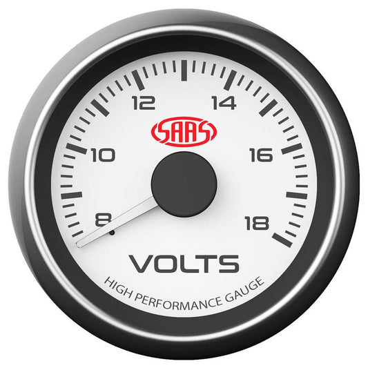 SAAS Muscle Series 2-1/16"" Voltmeter Gauge 8-18 Volts White SG-VLT52W