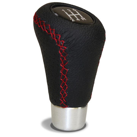 SAAS Gear Knob - Leather Black/Red Stitch SGKBR