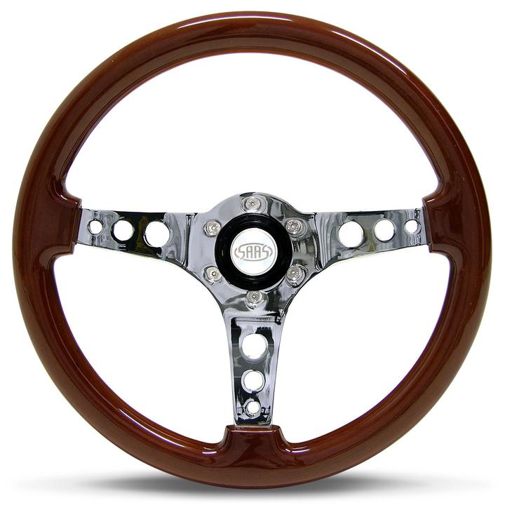 SAAS Steering Wheel Logano Wood Chrome Spoke 350mm SW506CW