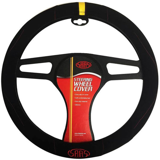 SAAS Steering Wheel Cover - Black Suede With Logo 380mm SWC002